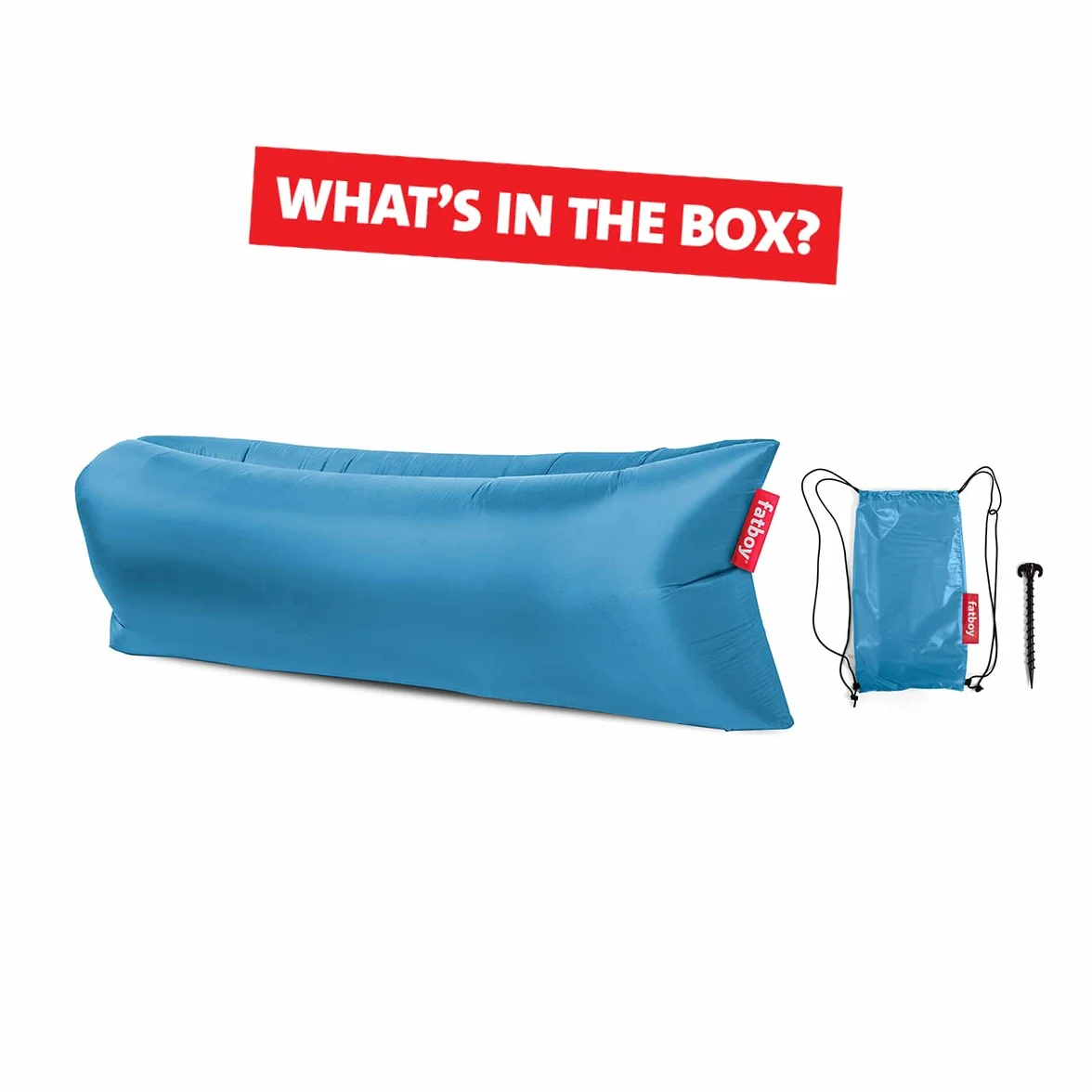 Fatboy Lamzac 3.0 - Divano gonfiabile per adulti e bambini, divano da campeggio, divano letto pigro ad aria, 200 x 90 x 50 cm, senza pompa necessaria, per uso interno ed esterno, Azzurro cielo