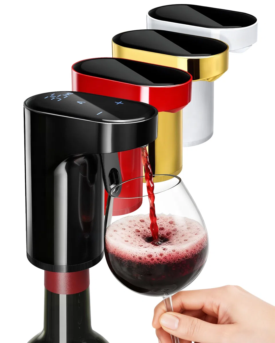 Regalo per la Festa della Repubblica - 5-in-1 Decanter Elettrico Vino & Erogatore Liquori Smart | Aeratore Auto con Dosaggio 1-999ml | Per Appassionati di Vino, Whisky e Host (Nero)