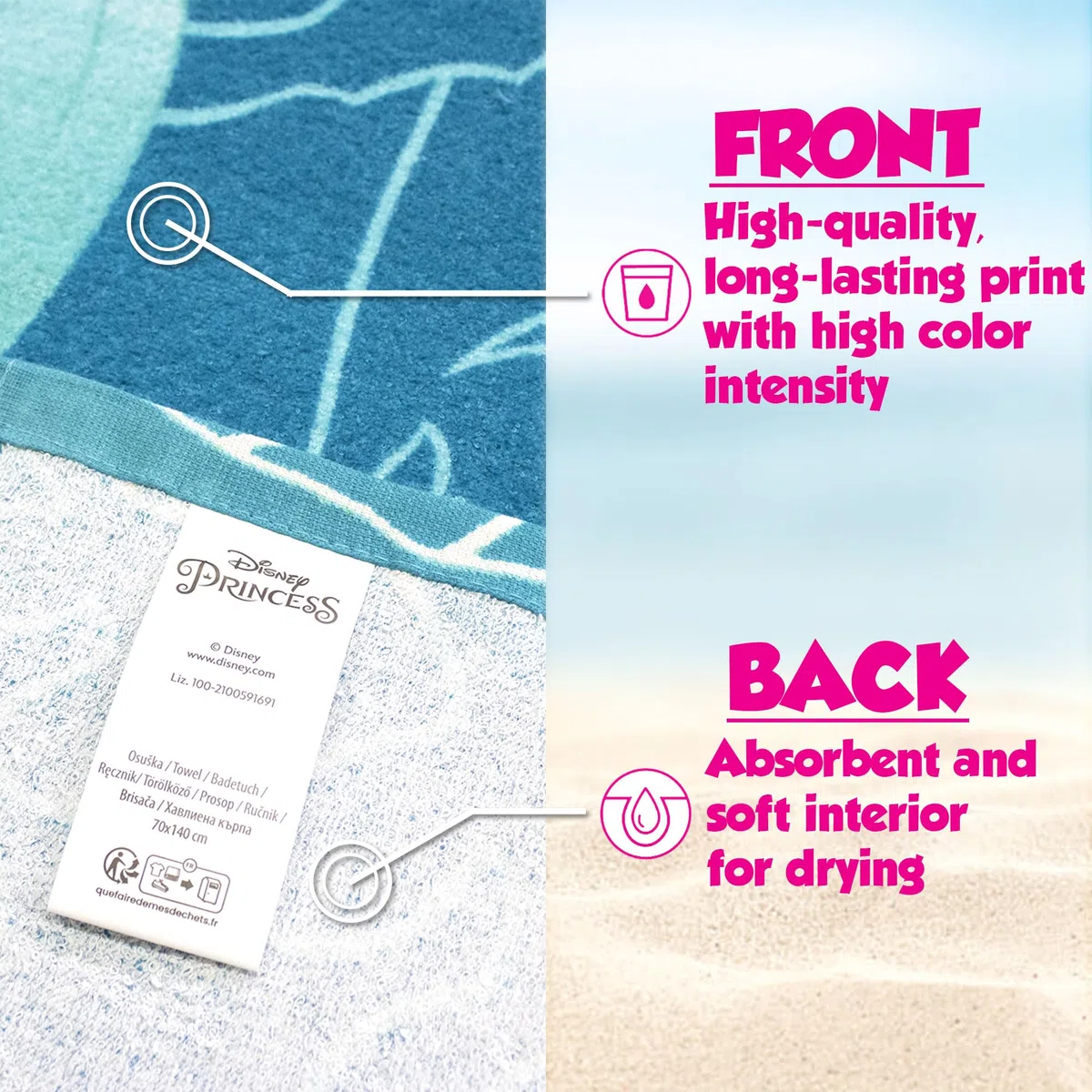 Jerry Fabrics Disney Arielle Telo da bagno, 70 x 140 cm
