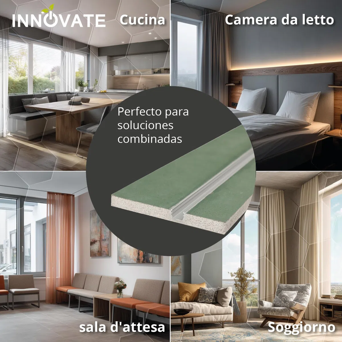 INNOVATE Binario tenda soffitto Cartongesso [incl. copertine e inserti] Profilo alluminio per LED striscia e Tende per interni I Bastone tenda Cucina bagno salotto Bastoni tende (1 Binario, 200 cm)