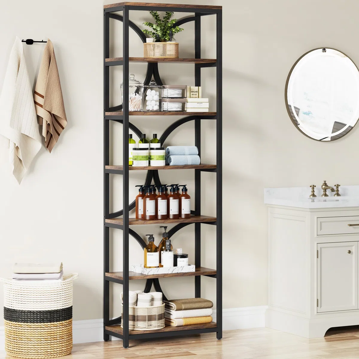 Tribesigns Libreria a 6 Ripiani, Alta 200 cm con Ripiani Aperti, Scaffale Portaoggetti Indipendente Industriale, Verticale Organizer per Libri, per Casa, Ufficio, Camera da Letto, Studio