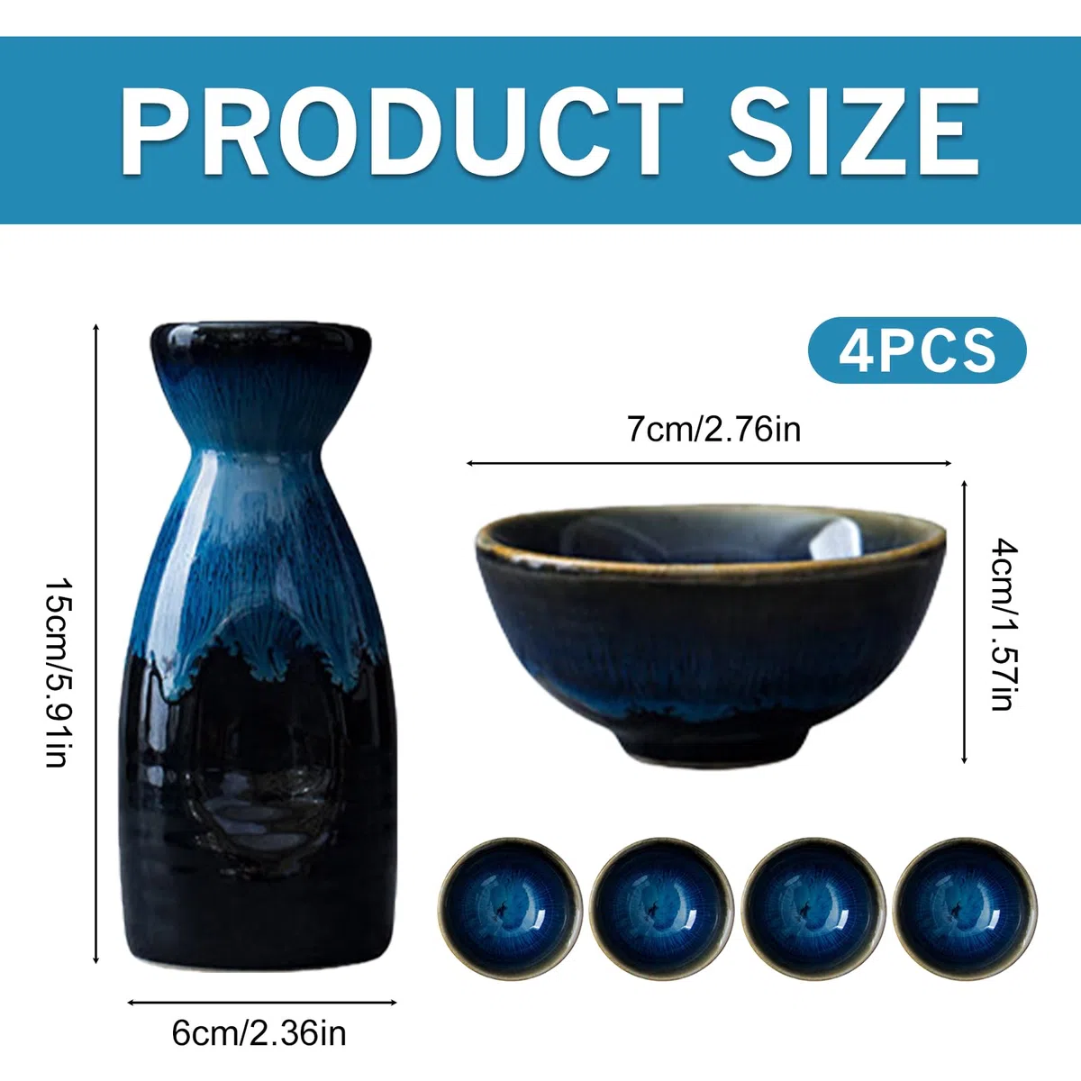SUNOYA Set di Tazze da Sake,5 Pezzi 300 ML Giapponese Pentola per Sakè,Set di Sake Giapponese,Set Sake Tradizionale per Casa,OLSoggiorno,Sala da tè,Taverne (Ufficio)
