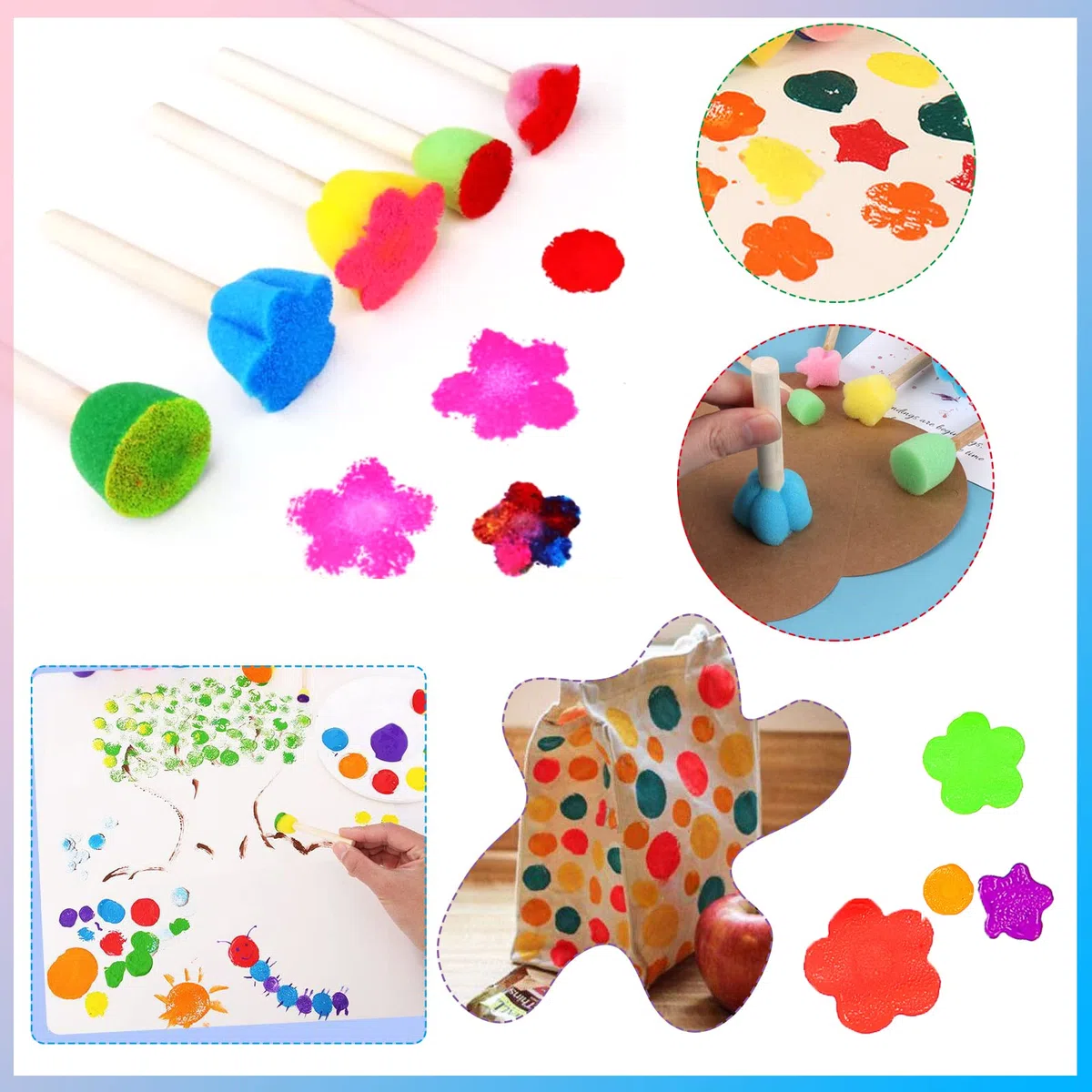 30 Pezzi Pennelli Spugn, Mini Colore Schiuma Spugna Pennello per Scarabocchio Bambini Strumenti, Pittura Artigianato, 5 Dimensioni