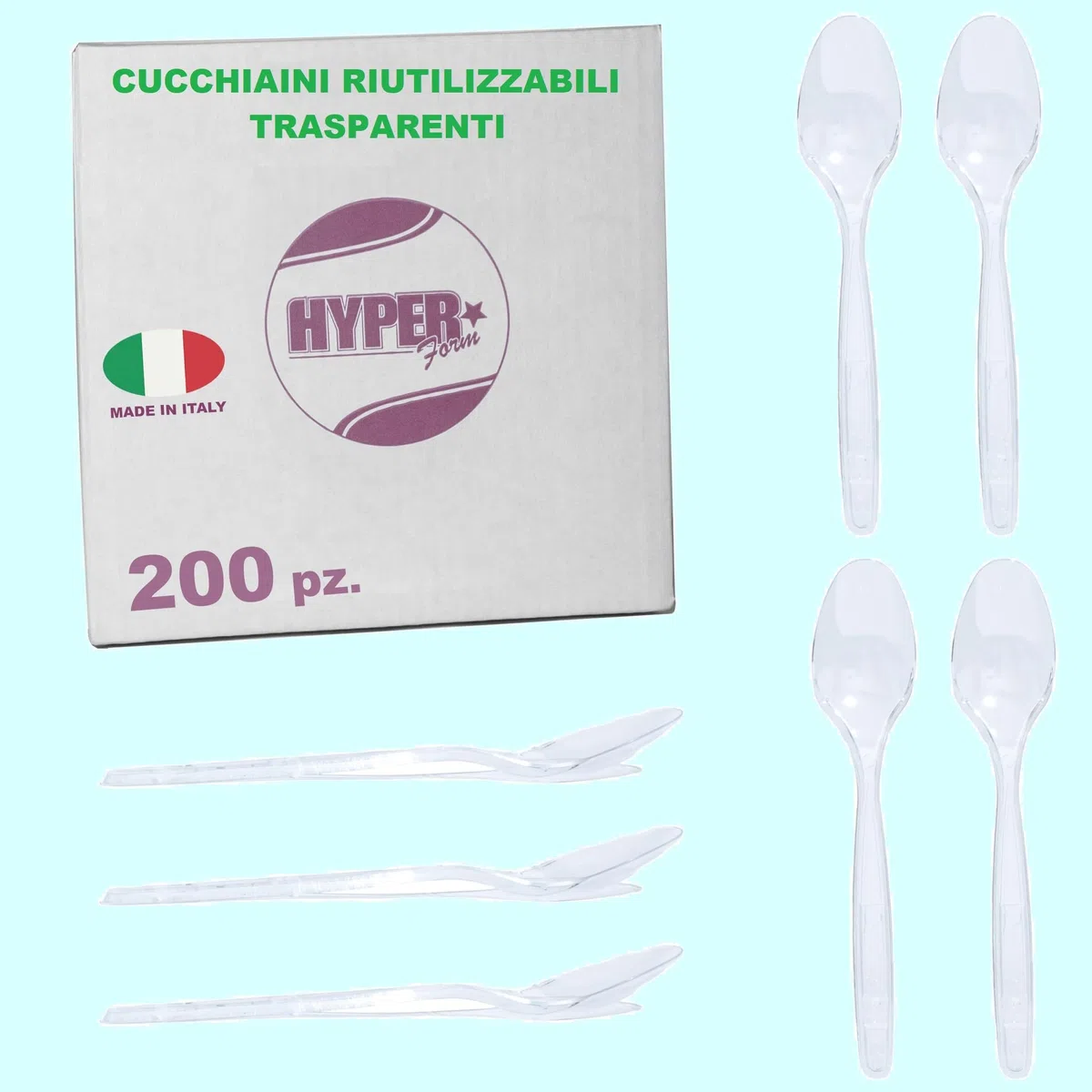 Hyper Form Cucchiaini da Dessert Trasparenti Riutilizzabili, Made in Italy (200)
