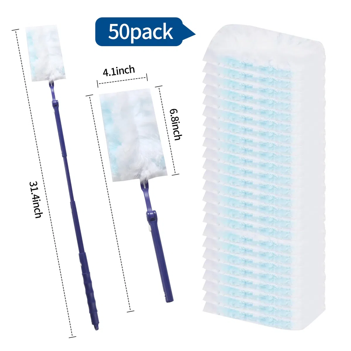 50 Pezzi per Swiffer Piumini Ricambi Kit, Aspiratore con 2 maniglie, panni compatibili per Swiffer Starter Kit Duster, per Duster, per Scuola, Ufficio, Casa