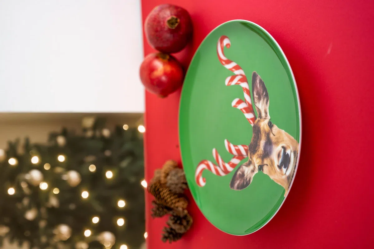 WD Lifestyle Piatto portapanettone Renna Candy cane