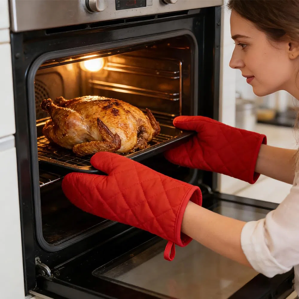 Set di 4 Guanti da Forno e presine, guanti da forno resistenti al calore e antiscivolo, Morbido Guanto Forno, in Morbido Cotone per Cucinare, Grigliare, Cuocere al Forno, Barbecue, Microonde (rosso)