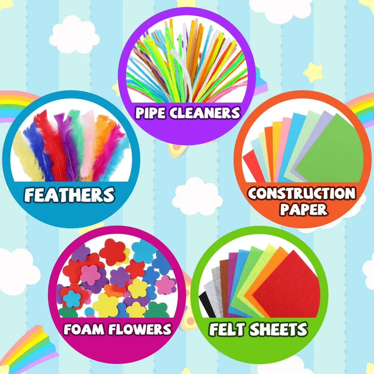 DOITEM Pulire tubi Forniture Artigianali, 1000+ Pcs Arti Artigianato Forniture fai da te Scuola Craft Project Compreso Pipe Cleaner Wiggle Googly Occhi Pom Poms per bambini Età 4 5 6 7 8 Regali