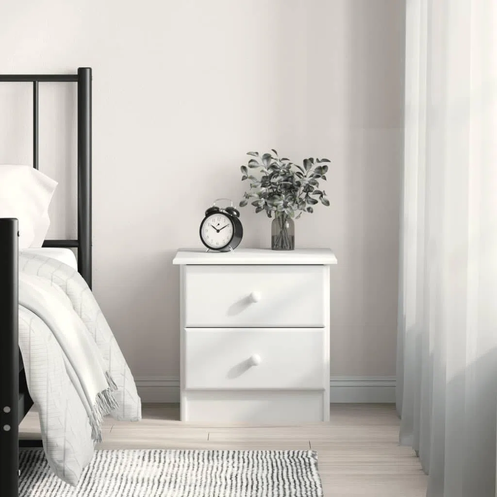 Generico Comodino Alta Bianco 41x35x41 cm in Legno Massello di Pino,Comodini