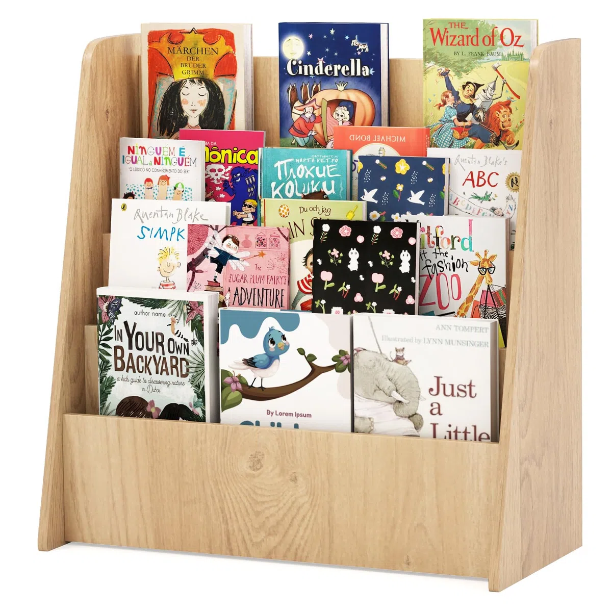 GYMAX Libreria per Bambini in Legno a 4 Ripiani, Scaffale per Libri con Ripiani Profondi, Espositore per Libri, per Cameretta dei Ragazzi, Soggiorno, Asilo Nido, 57,5 x 26,5 x 59 cm (Naturale)