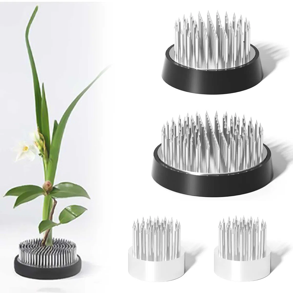 4 Pezzi Argento Fiori Flower Holder, 3 Misure D23*2+D34+D46 Flower Disposizione Pin, Round Acciaio Inossidabile Disposizione dei Fiori Pin, per Composizioni Floreali per Casa, Giardino, Hotel