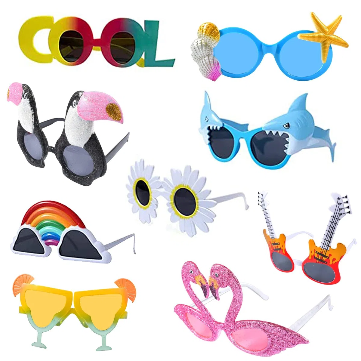 Occhiali da sole divertenti per feste, 9 paia di occhiali da sole per il tempo libero, occhiali hawaiani, accessori per feste, occhiali da festa per bambini, adolescenti e adulti
