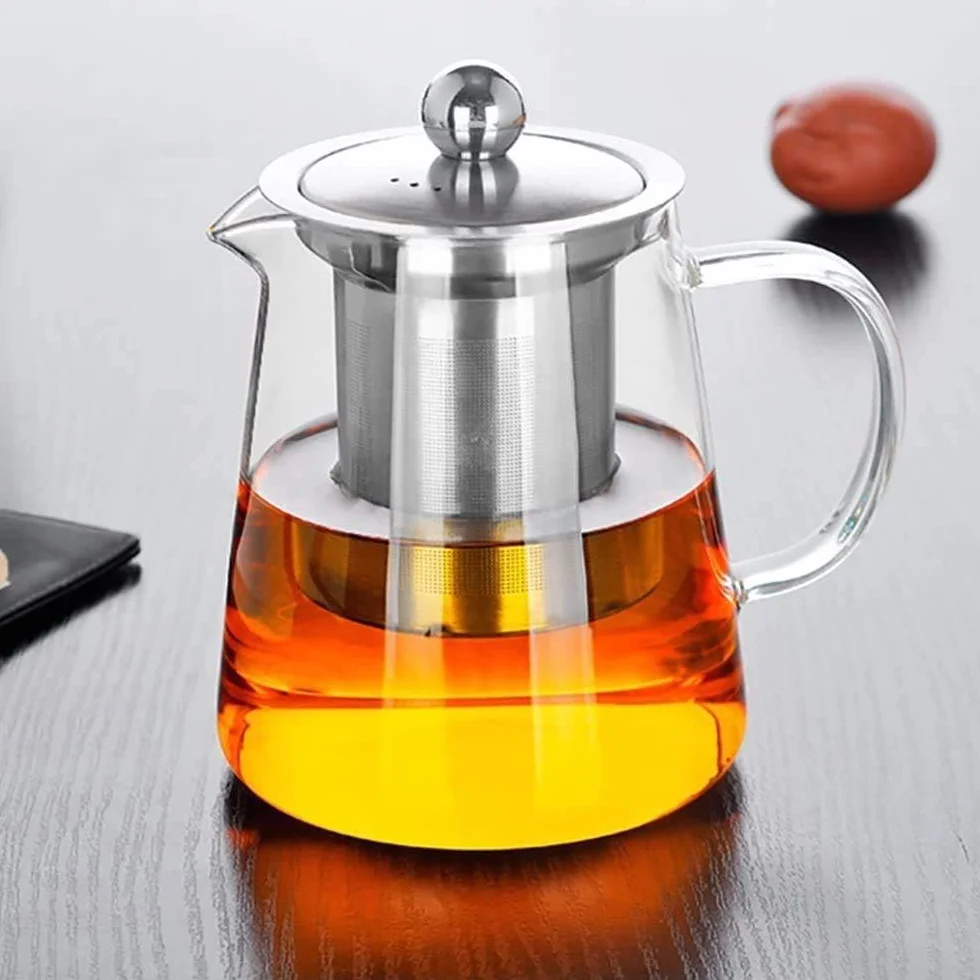 Teiera creativa in vetro, con filtro in acciaio inox resistente al calore, perfetta per tè e caffè (750 ml)