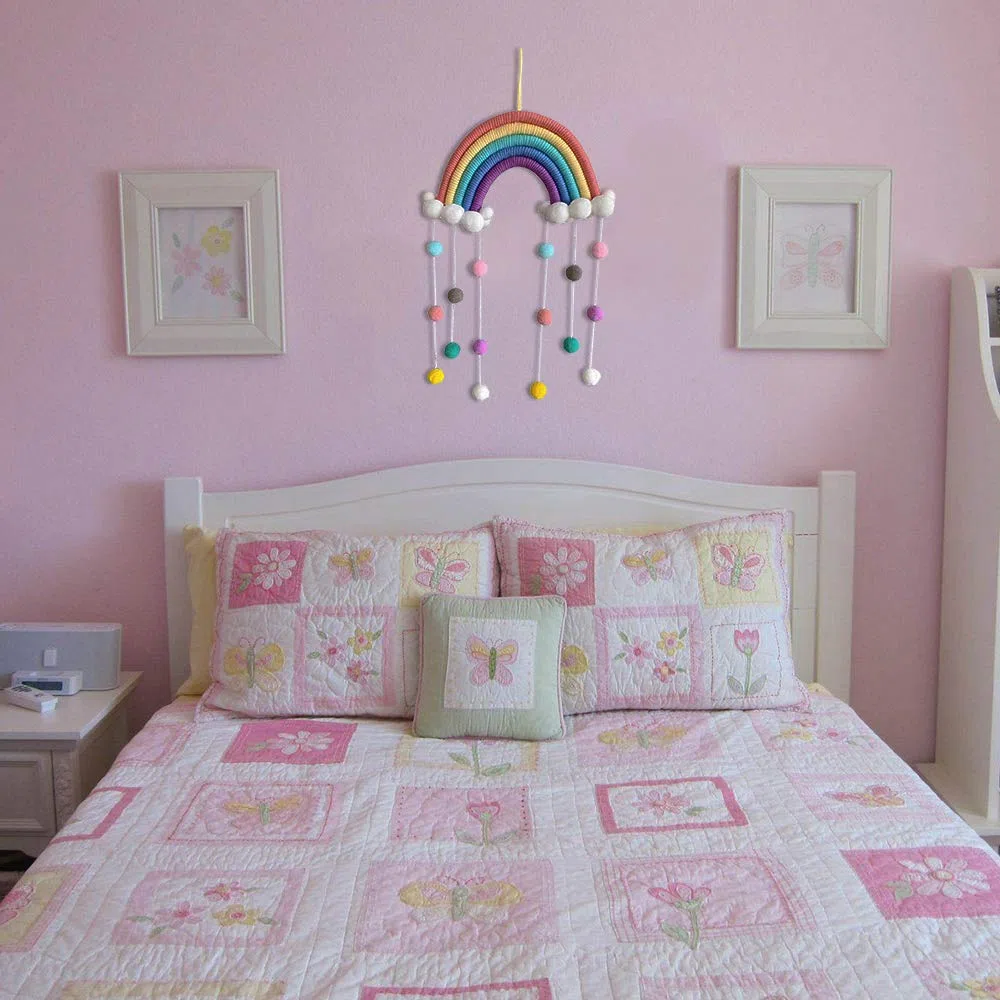 Arcobaleno Decorazione da Parete macramè Appeso, Tessuto macramè Decorativo per Camera, Carino Decorazione da Parete Adatto per Ornamenti Festival Regali (Blu)