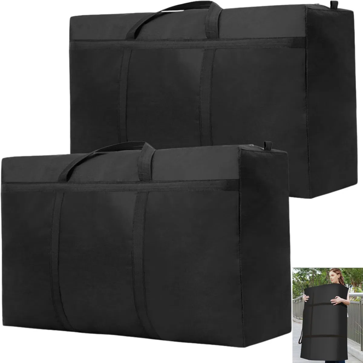 2 Pezzi 180L Grande Borse Trasloco per Vestiti, Impermeabile in Tessuto Oxford 600D, Borse di Stoccaggio Trasloco con Cerniera e Manici, Scatole Armadio per Vestiti, Coperte, Trapunte