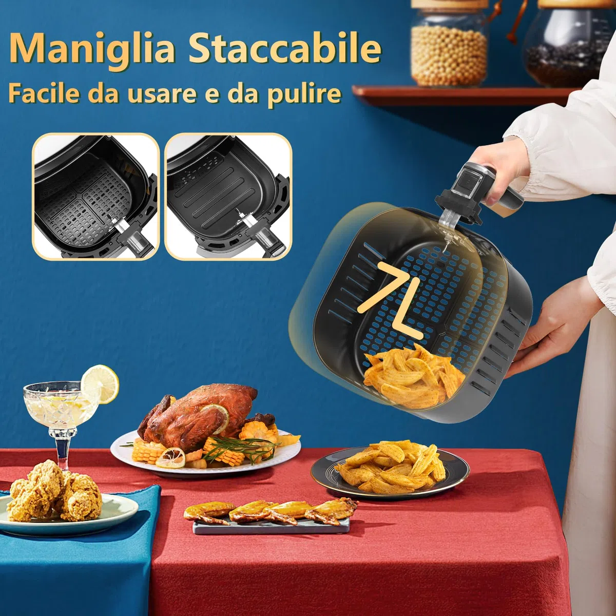 Aigostar Smart Cube - Friggitrice ad aria intelligente, 1900W, 7L. Modalità manuale, schermo LED, 7 funzioni preimpostate con mantenimento calore in modalità manuale. Connessione Wi-Fi. Senza BPA