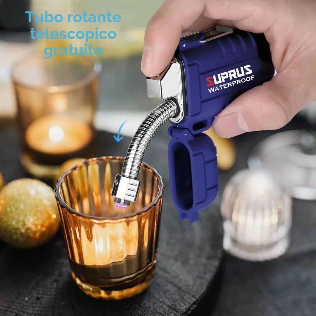 SUPRUS Accendino al plasma ad arco antivento impermeabile, ricaricabile USB-C, con collo estensibile e flessibile per cucina da campeggio all'aperto