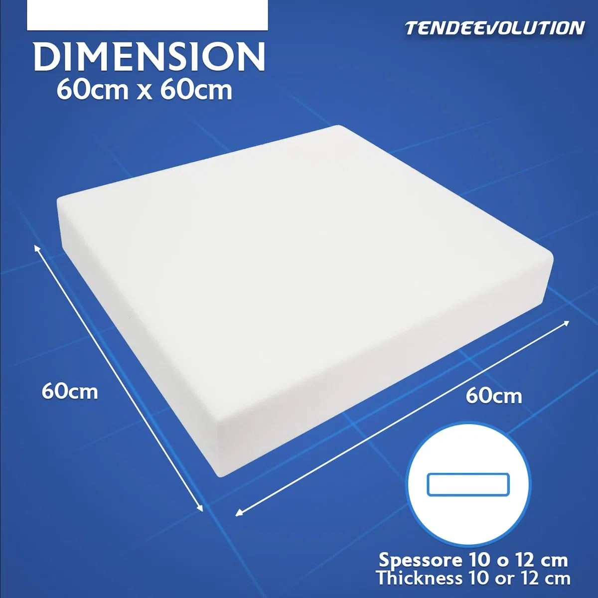 TENDEEVOLUTION Gommapiuma per Imbottitura Densità 25, Spessore 10cm. Lastra 60x60cm di Spugna per Imbottitura Divani, Bancali, Cuscini in Poliuretano Espanso (Densità 25, 60X60 SPESSORE 10CM)