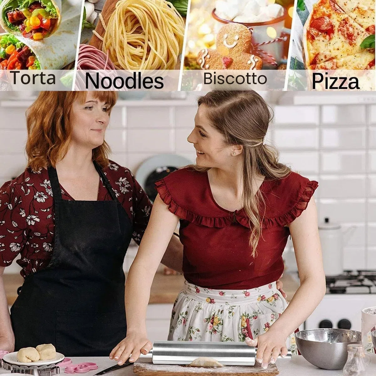 Mattarello Acciaio Inox, Rolling Pin, Antiaderente per Pasta di Zucchero, Ravioli, Biscotti, Tortellini, Dolci e Pizza, Pasta Sfoglia