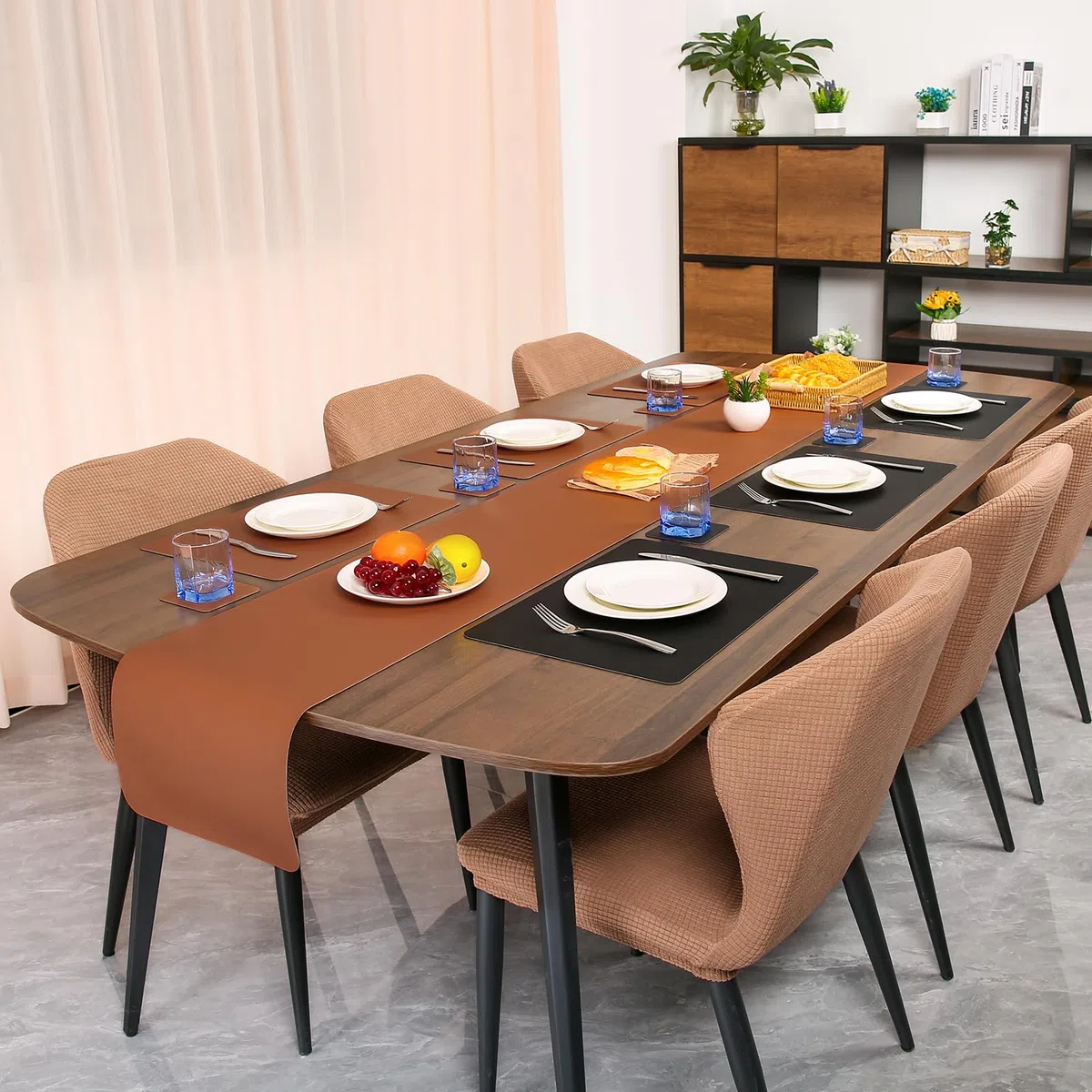 Myir JUN Runner da Tavolo, Moderno Runner da Tavolo Lavabile all'aperto a Doppia Faccia in pelle Impermeabile Antiscivolo e Utilizzabile 30 X 140 cm (Nero Marrone)