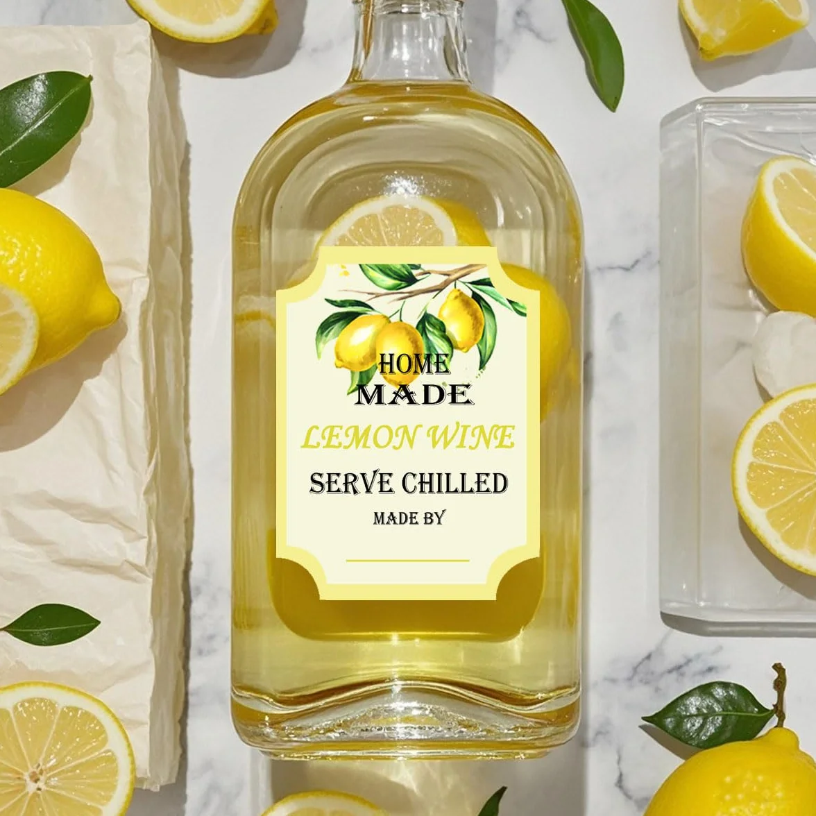 18 Etichette al Limone Fatte in Casa per Bottiglie di Vino e Bevande, Adesive Fai da Te (5 x 7,6 cm)
