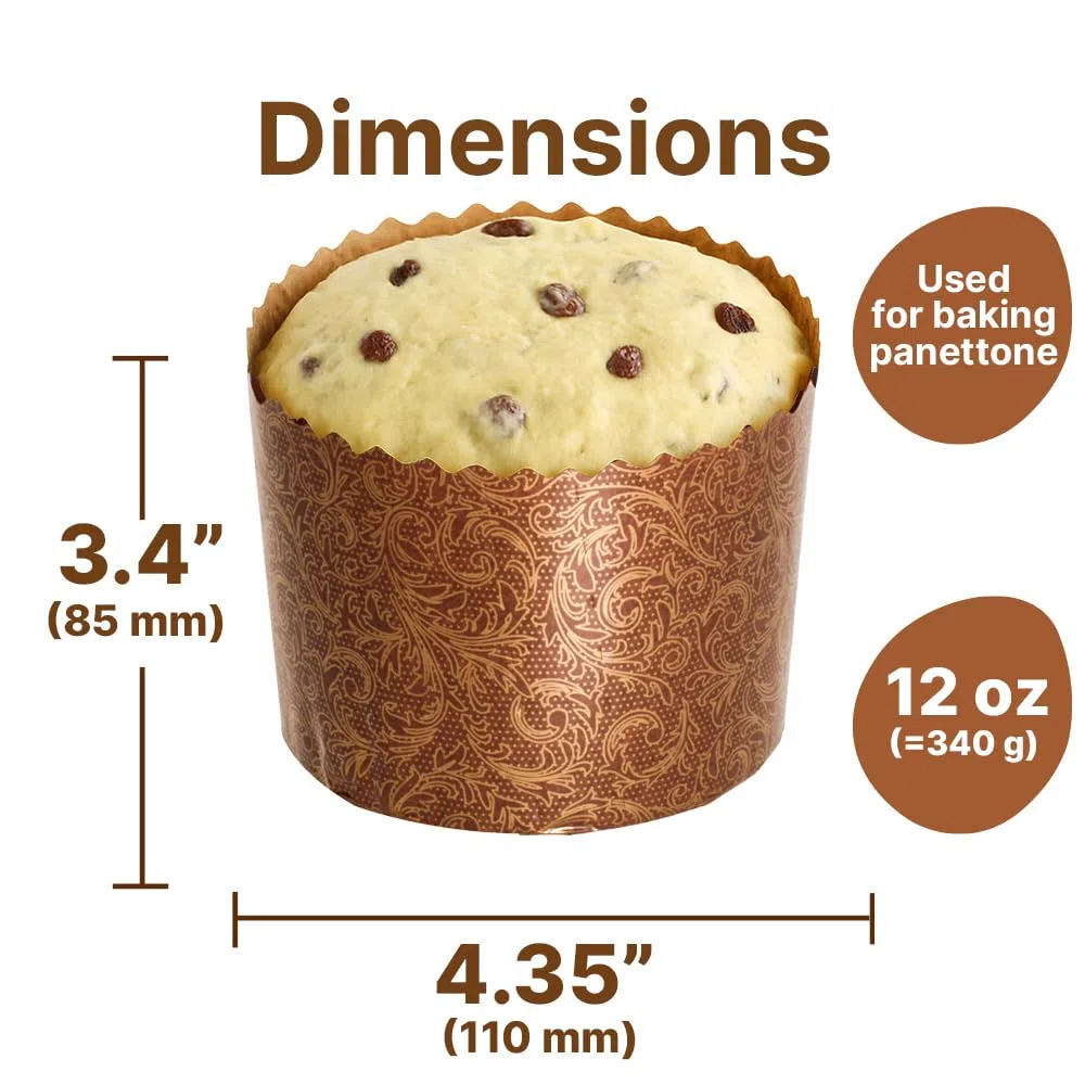 Stampo per carta per pane pasquale da 12 once Kulich,12 pezzi,Stampo per pane paska,Stampi per panettoni in carta italiana antiaderente per panettone,Design marrone W 4.33xH 3.35 pollici