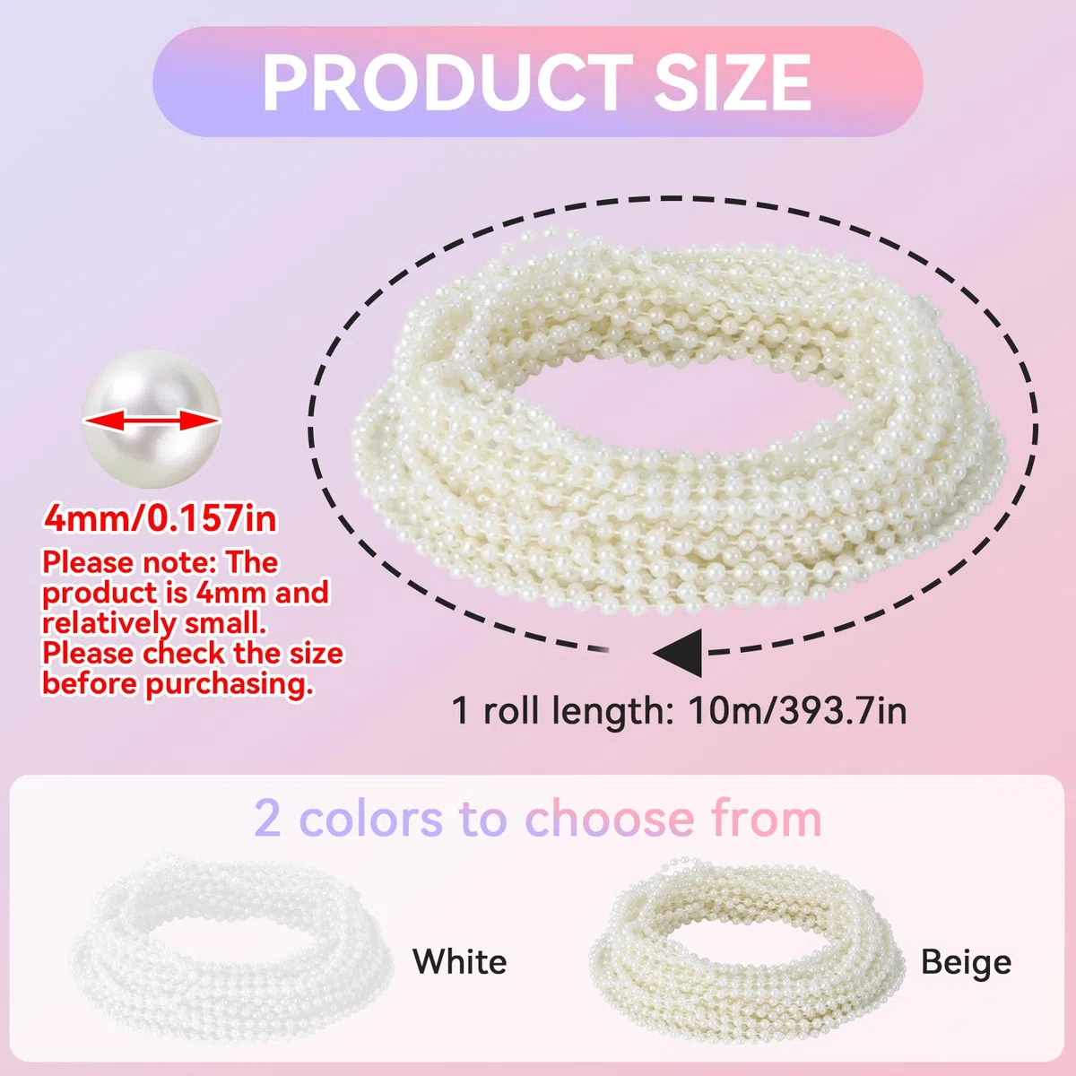 Perle artificiali, fili di perle da 10 m per decorare, ghirlanda di perle finte bianche, rocchetto di filo, decorazione per festa di nozze, decorazioni per albero di Natale (4mm beige)