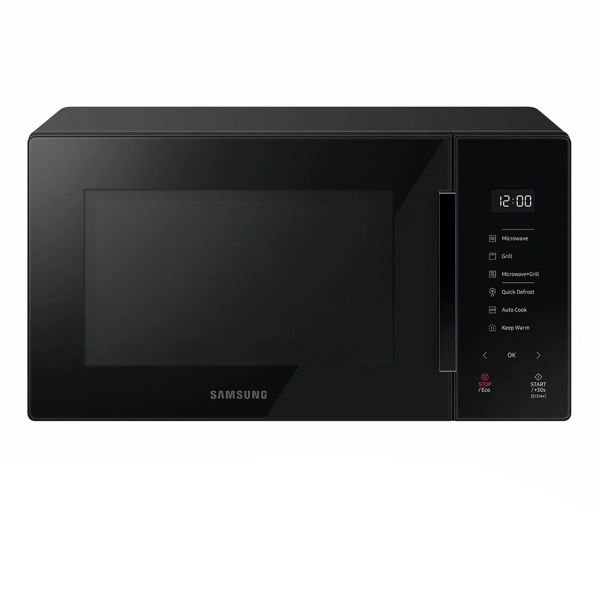 Samsung Libera installazione Forno a Microonde + Grill Glass Design Cottura Croccante, MG23T5018AK/ET, Home Dessert, Cottura Automatica, 800 W + 1100 W, 23 L, 49l x 27,5h x 38p, Carbone