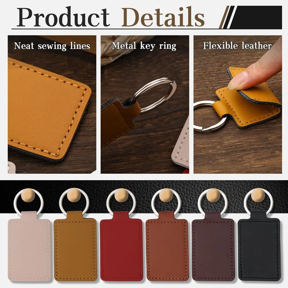 Kit in Pelle da 30 Pezzi, Rettangolari in Pelle PU con Anelli, con Incisione, DIY