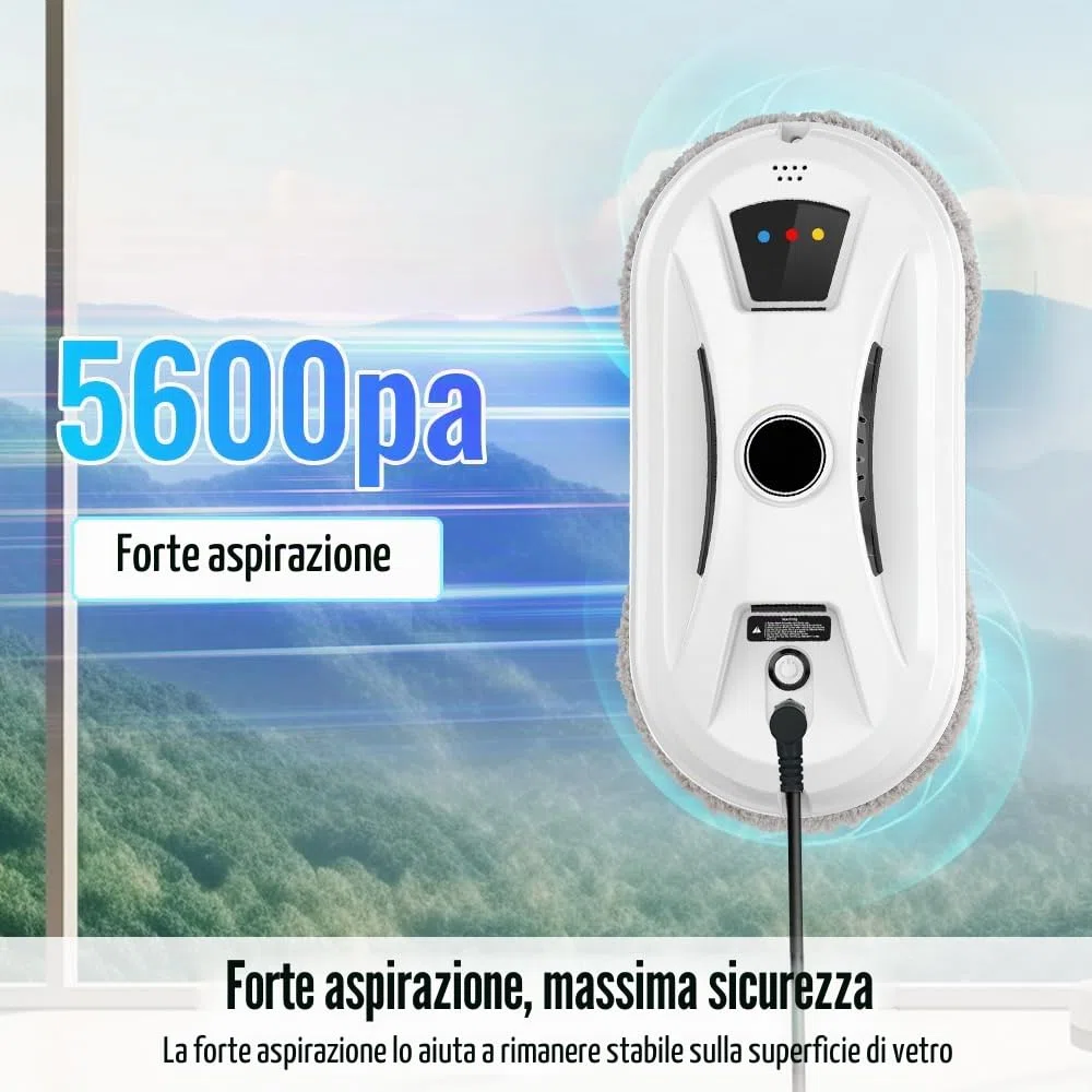 Robot Lavavetri, Lavavetri Elettrico per Finestre con Aspirazione da 5600 Pa, Pianificazione Intelligente del Percorso per la Pulizia Automatica, Tecnologia di Rilevamento dei Bordi per Finestre