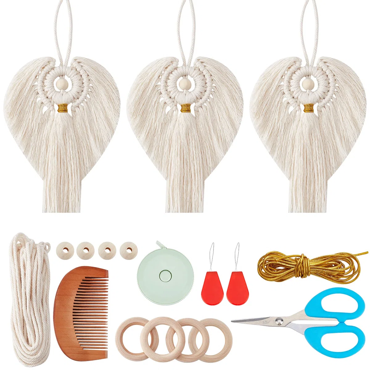 FREEBLOSS 3 Set di Angelo Macrame FAI DA TE Kit Angelo Appeso Ornamento Boho Macrame Decorazione Da Parete Kit FAI DA TE Regalo per Mamma Ragazze