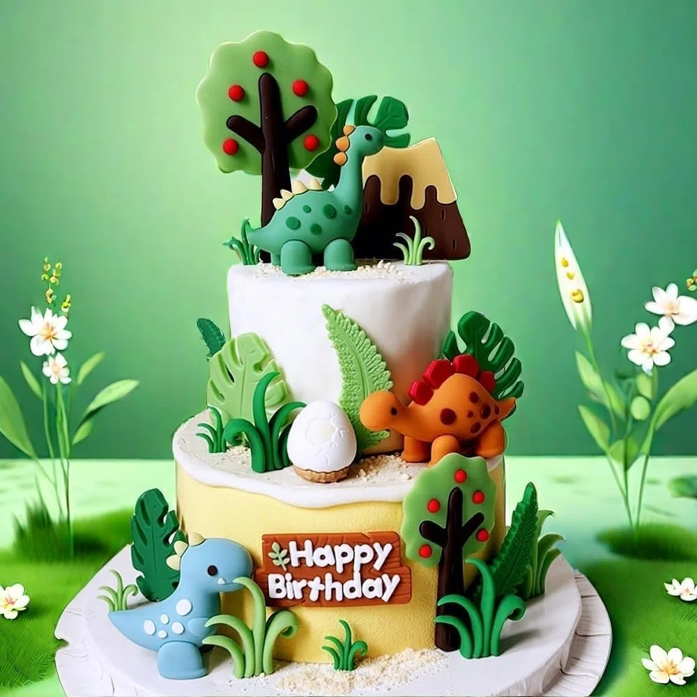 Decorazioni per Torta Dinosauri,Topper per Torta a Tema Dinosauro per Compleanni,Baby Shower e Feste per Bambini-Decorazione Della Torta con Dinosauri,Alberi e Foglie per Una Festa Preistorica