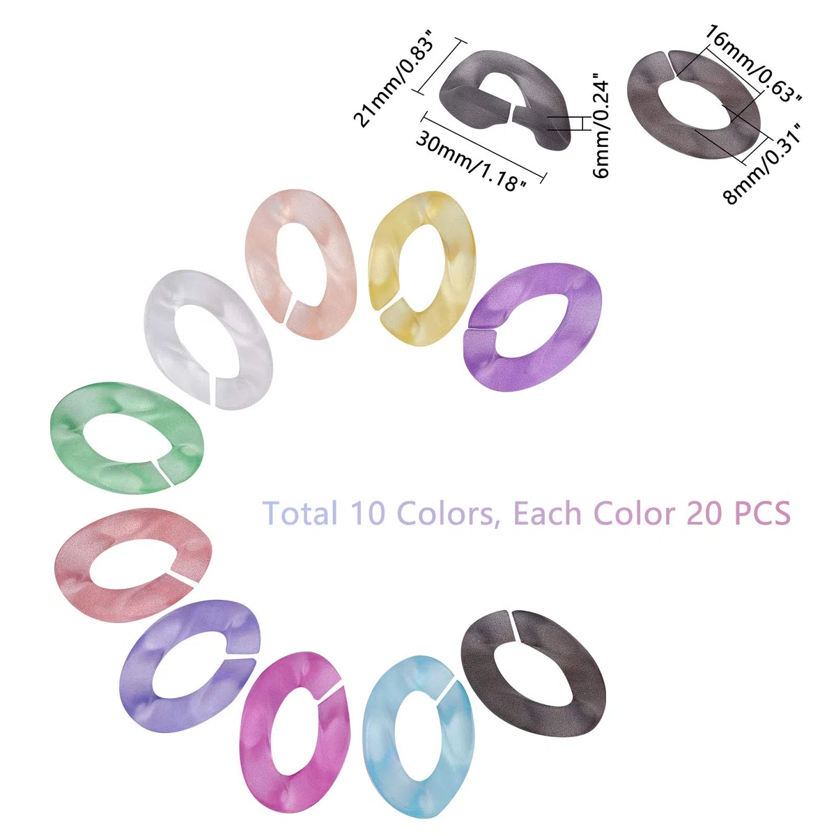 PH PandaHall 200pcs anelli di collegamento in acrilico, connettori a collegamento rapido a 10 colori per catene da borsa Collana con orecchini Gioielli Catena per occhiali Artigianato fai da te