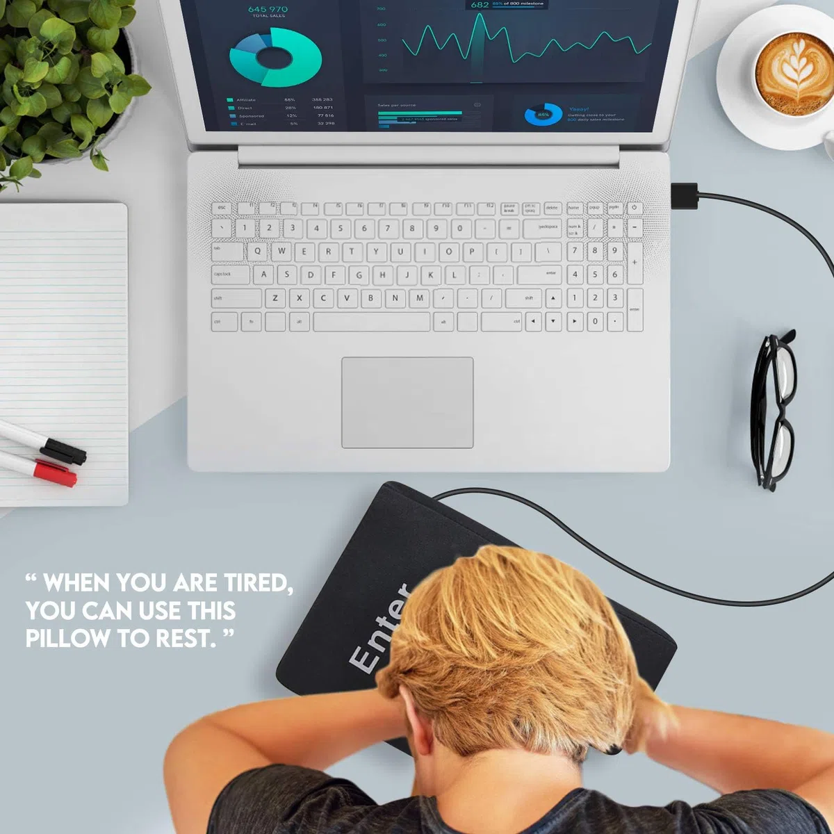 Enter Key Pillow USB Big Enter Key Cuscino, Comodo Cuscino da Scrivania, Cuscino per Pisolini in Ufficio o a Casa