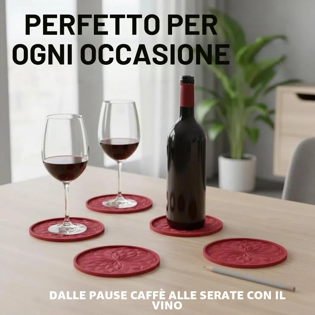 Sottobicchieri in Silicone con Supporto, Set da 6 Pezzi in Rosso, Antiscivolo e Resistenti al Calore, Lavabili in Lavastoviglie – Per Bevande, Caffè, Tazze, Cucina, Bar e Soggiorno, Protezione Tavolo