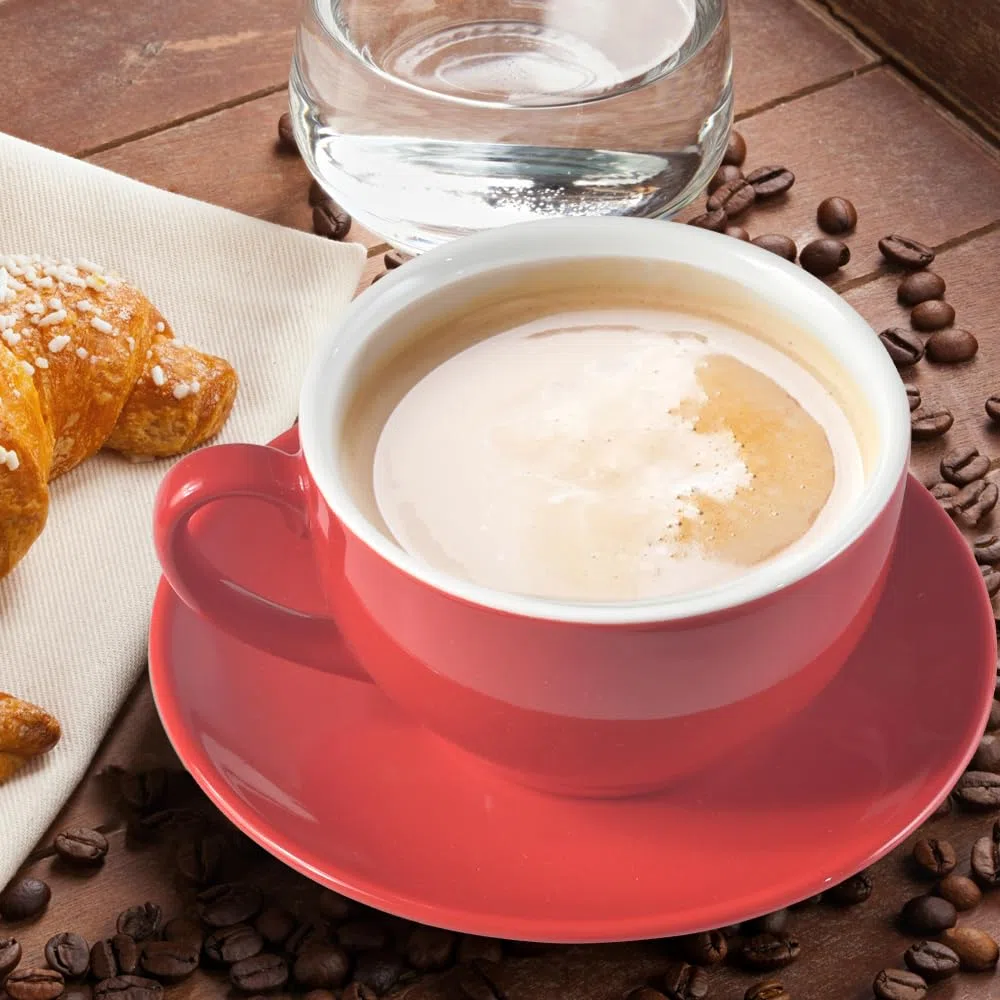ionEgg Tazza da caffè in porcellana con piattino, 220 ml, per cappuccino, latte e tè, rosso