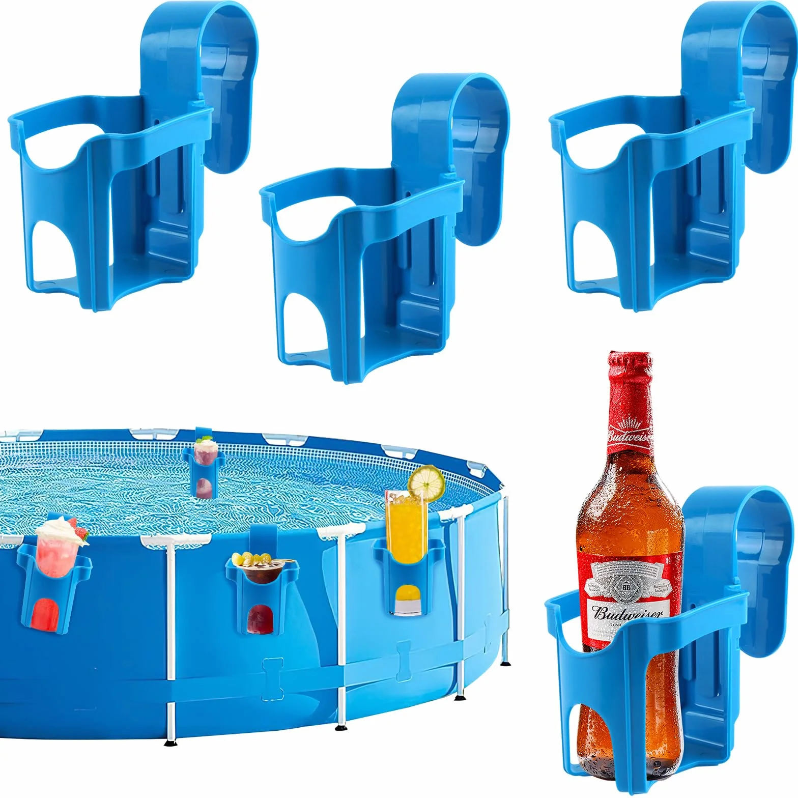 Portabicchieri per piscina, 4 pezzi, blu, portabicchieri per piscina, in plastica, accessorio multifunzione per piscina, utilizzato in piscine per appoggiare bevande