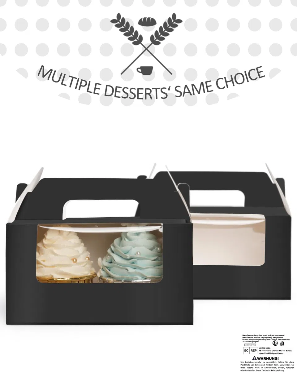 Gcardist Contenitore per Cupcake Nero Supporto Doppio Cupcake Monouso 15 Doppia con Finestra 16,5 x 9,2 x 8,9 cm Contenitore Cupcake (6,5 "x3,6 "x3,5" pollici)