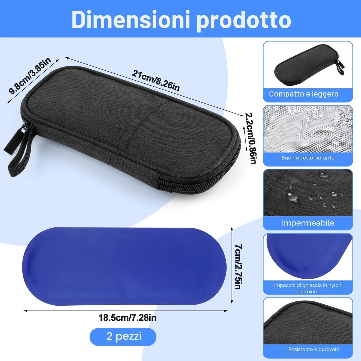 MXTIMWAN Borsa Termica per Insulina, Porta da Viaggio per Medicinali, 2 Impacchi di Ghiaccio, Astuccio Termico per Insulina, Borsa per Accessori per Insulina