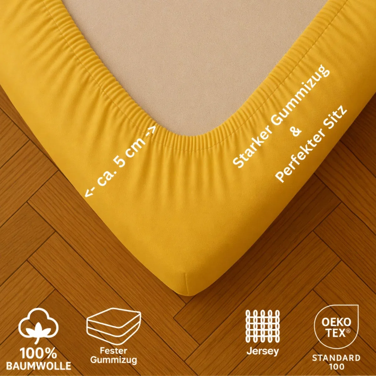 Exklusiv Heimtextil - Lenzuolo con angoli elasticizzati in jersey, 100% cotone, elastico perimetrale, in diverse misure e colori, Öko-Tex Standard 100, 90-100 x 200 cm, colore giallo