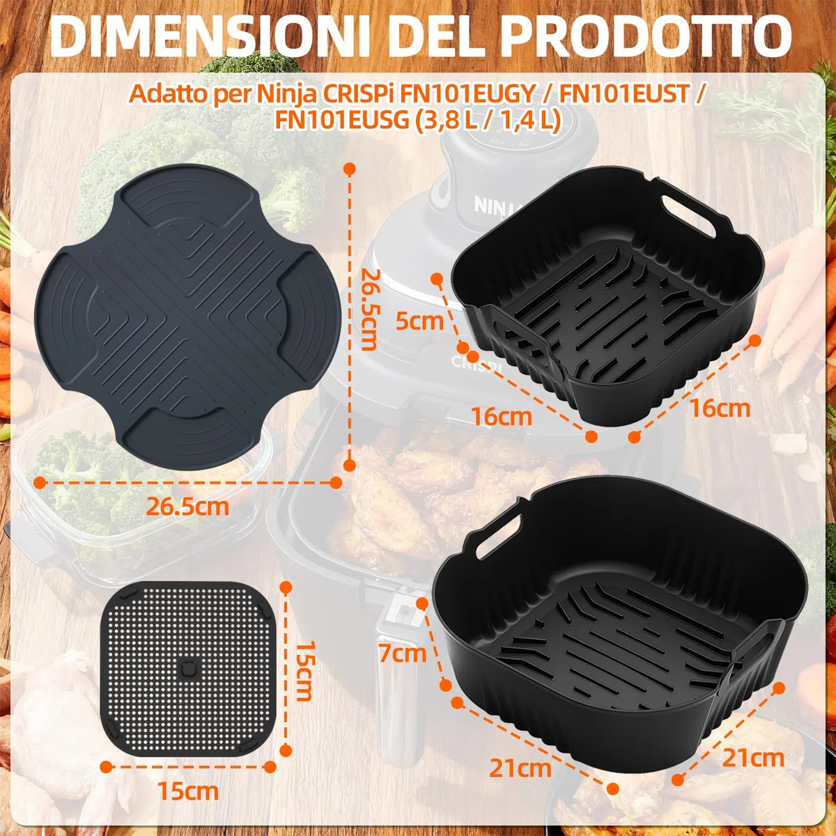 Accessori Airfryer per Ninja CRISPi FN101EU – 2 Stampi in Silicone con Coperchio Antischizzo & Tappetino in Silicone, Inserti Compatibili per Ninja CRISPi 4-in-1 Portable Glass Airfryer