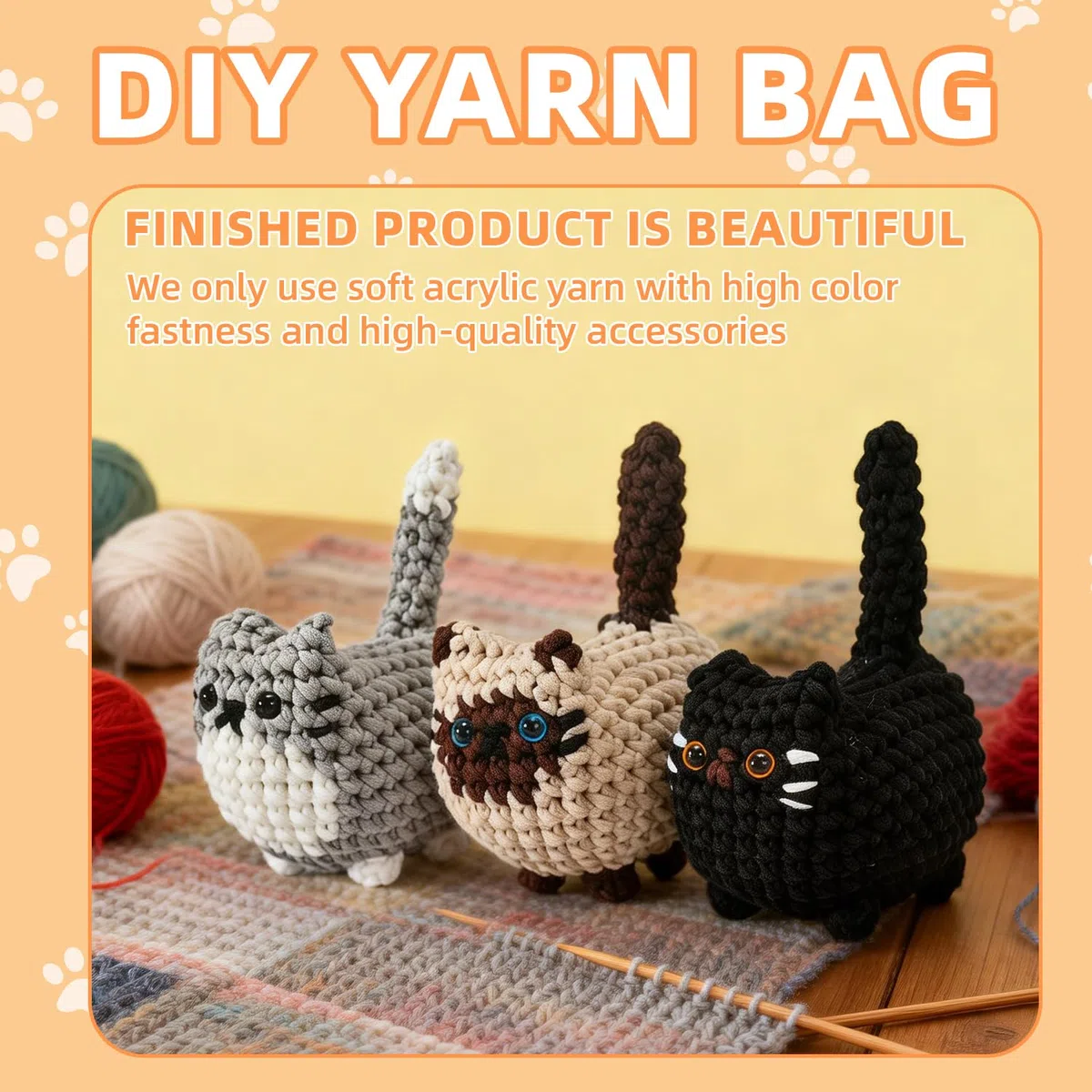 Kit Uncinetto Principianti,Kit Uncinetto con Animaux Adorables,Amigurumi Kit,DIY Set Uncinetti con Istruzioni Video Passo Passo,Regalo Perfetto per gli Appassionati di Maglieria - Tre Piccoli Gattini