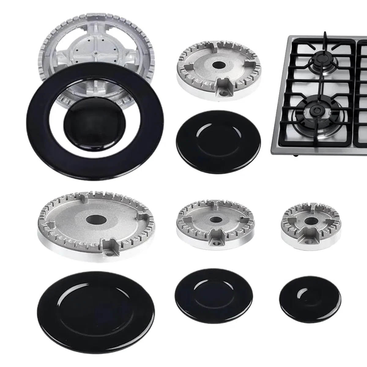 Coprifiamma per Piano Cottura a Gas - Set 11 Pezzi Universale in 3 Misure (55mm, 75mm, 100mm) | Resistente al Calore per Sicurezza | Protezione da Schizzi e Sporco | Per la Pulizia e Manutenzione
