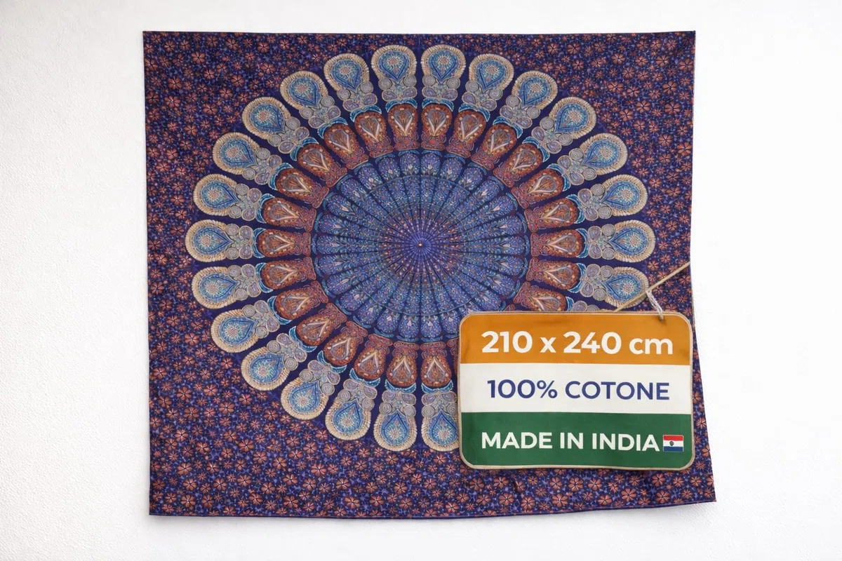 Telo Copritutto Mandala 210x240 cm, Copridivano 3 Posti Boho Indiano in Cotone, Multiuso per Mare, Picnic, Arazzo da Parete, Casa e Viaggio