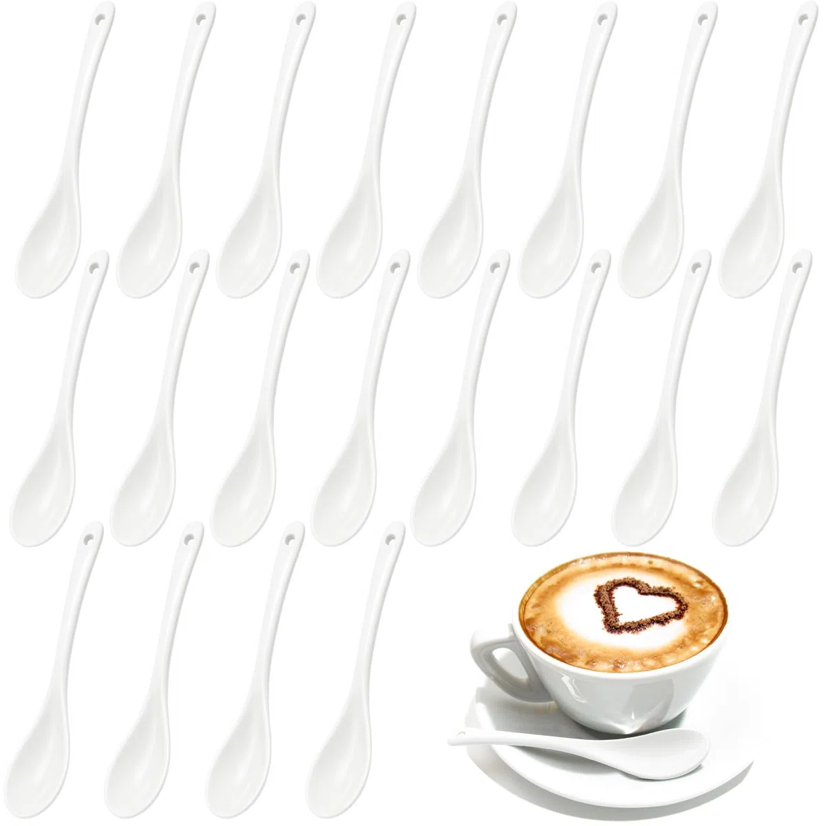 Set di 20 Cucchiaini da Caffè in Ceramica Bianca, 13 x 2.5cm Cucchiaio in Ceramica, Cucchiaini da Te, Cucchiaio per Miele, Confettata, Caffe, Dessert, Adatto per Ristoranti e Caffetterie