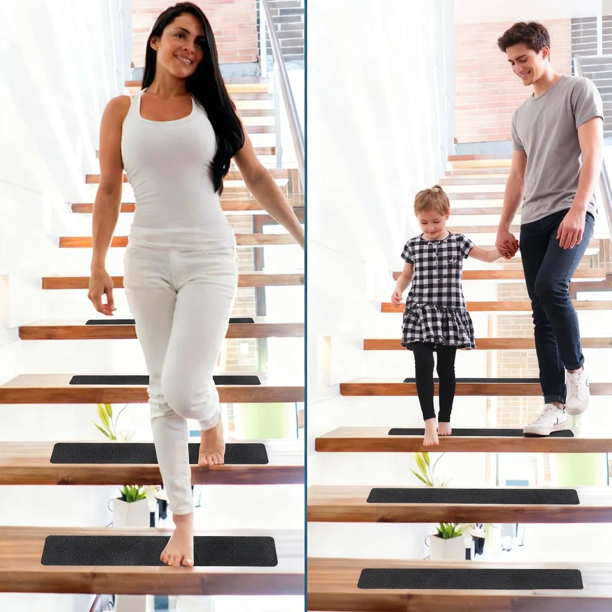 Tappetini per Scale Autoadesivo, 10 Pezzi Strisce Antiscivolo per Scale Interne 10x60cm Strisce Antiscivolo per Scale Interne per gradini in Legno e Pavimenti, Nero