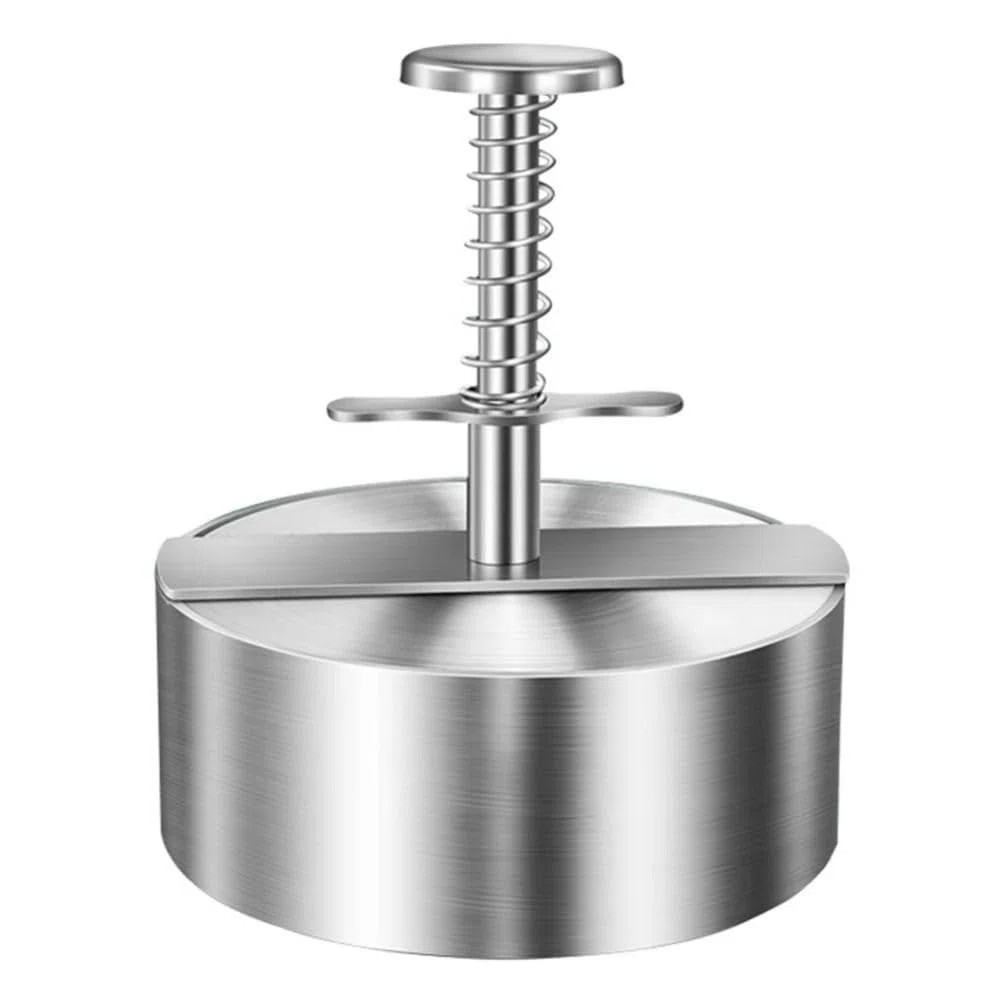 Stampo per hamburger in acciaio inossidabile, macchina manuale antiaderente per stampare polpette e hamburger, accessori da cucina (141 mm, argento)
