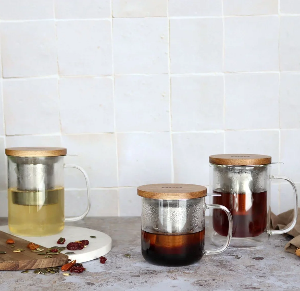 OGO LIVING - tisana gustave 300 ml - 7912103 - Ideale per tè, tisane, infusi e rooibos - tazza da tè in vetro e coperchio in legno di acacia