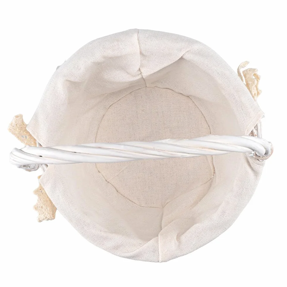 Ideen mit Herz Cesto di vimini | Cesto in legno con tessuto | Confezione regalo | Decorazione | 3 misure | Shabby Chic | Cesto di fiori (bianco)