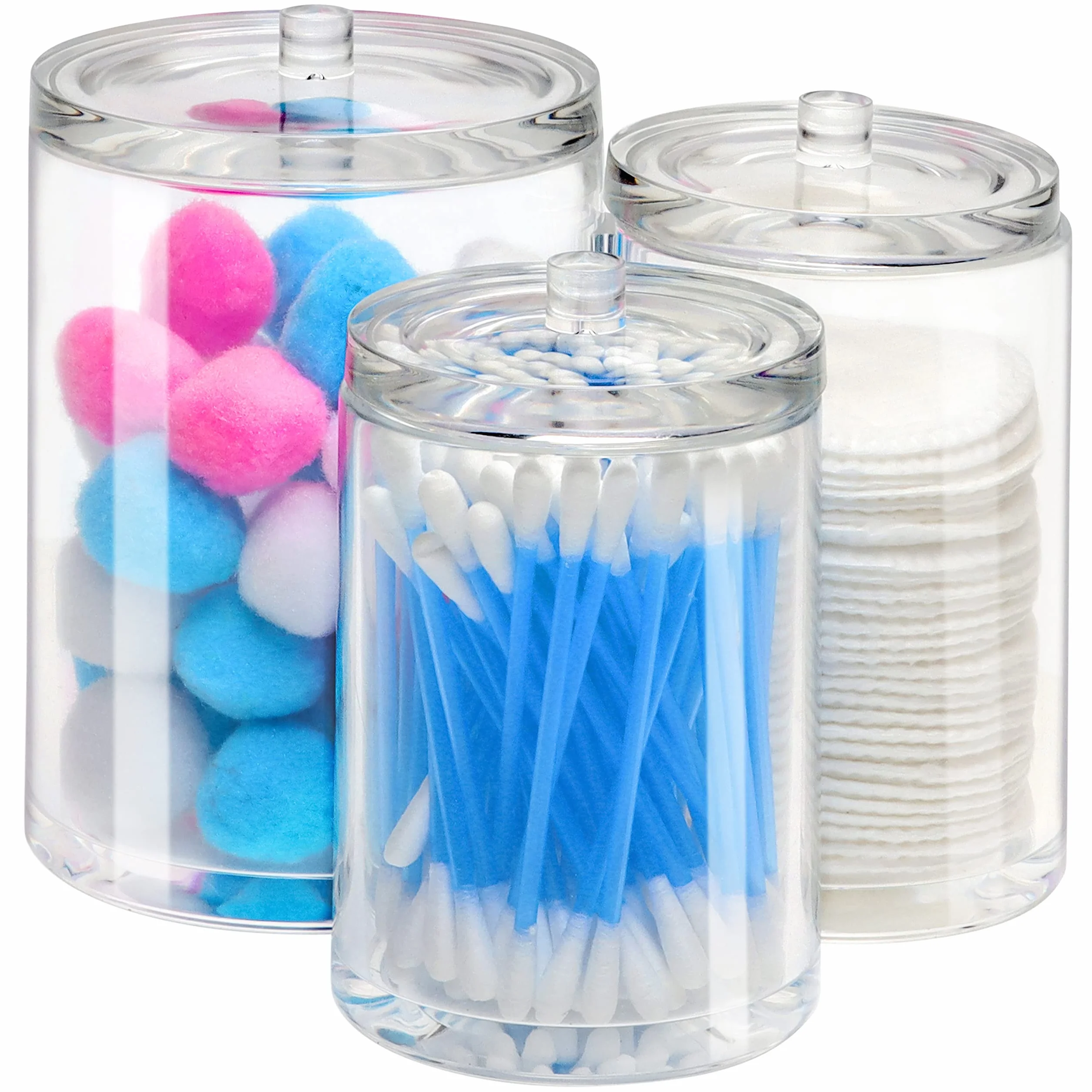 3 Porta Dischetti Struccanti Porta Cotton Fioc per Organizer Bagno con Coperchi - Contenitori per Bagno Plastica Trasparente - Porta Cotton Fioc e Dischetti Cosmetici - Portadischetti da Trucco